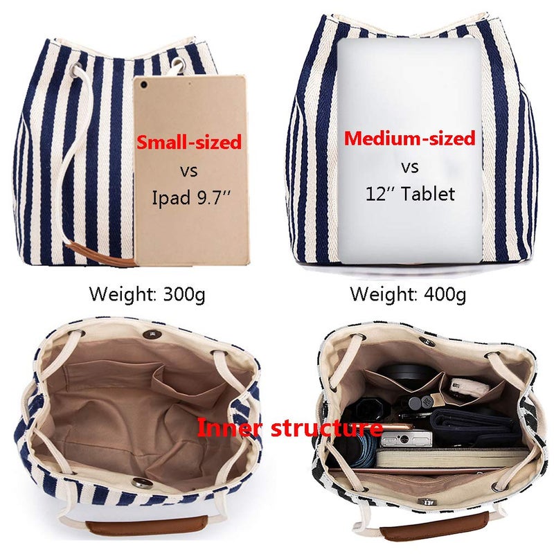 Bydenwely Women's Canvas Summer Tote Bags Small Beach Bag Shoulder Bag Daily Working Handbag for Holiday Travel Pool (Navy, Small) - Image 4